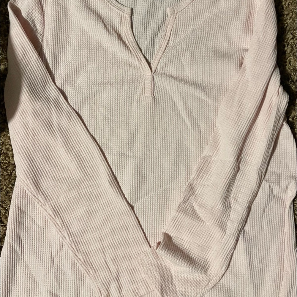 Pink Waffle Knit Long Sleeve Top